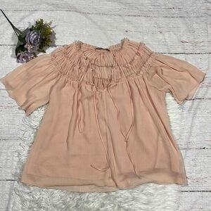 Zara Peach Chiffon Tiered Tie Blouse